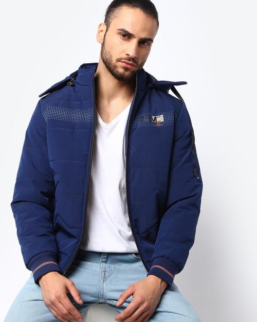 Buy High-Neck Bomber Jacket with Detachable Hood Online at Best Prices ...