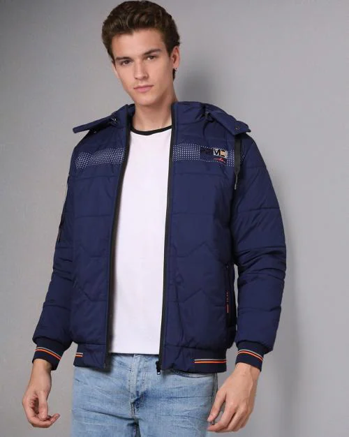 High-Neck Bomber Jacket with Detachable Hood