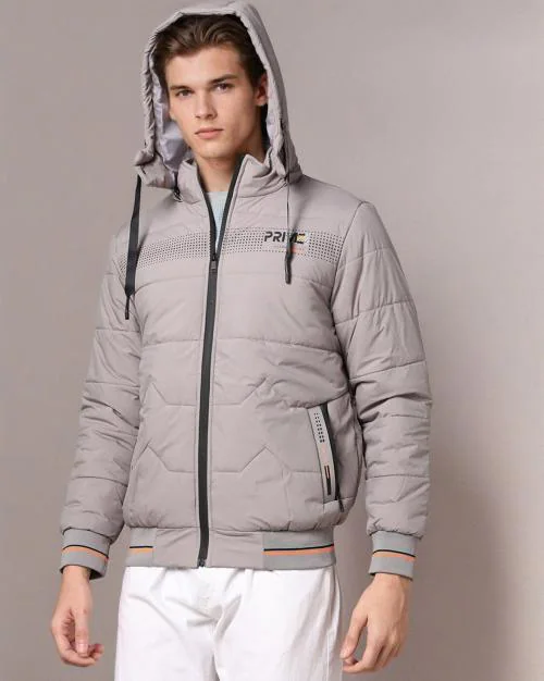 High-Neck Bomber Jacket with Detachable Hood