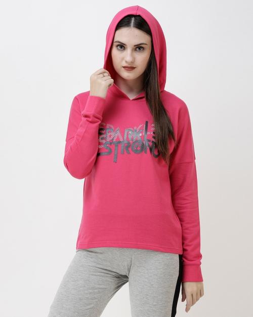 Printed Hoodie with Drop-Shoulder Sleeves