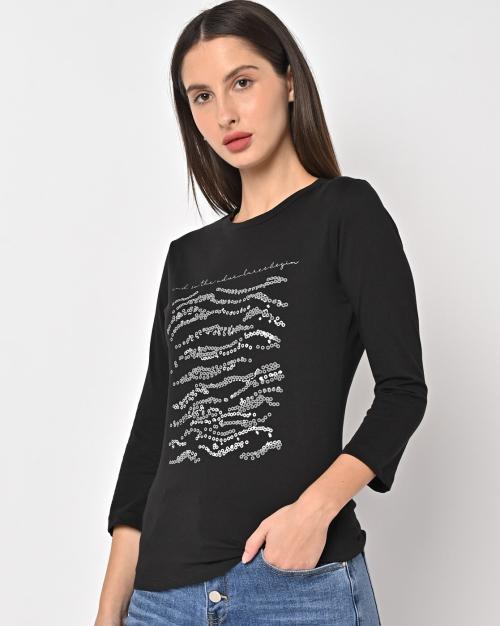 Embellished Round-Neck Top