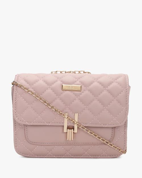Quilted Fold-Over Shoulder Bag with Metal Chain Strap