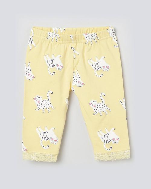 Printed Leggings with Lace Trim