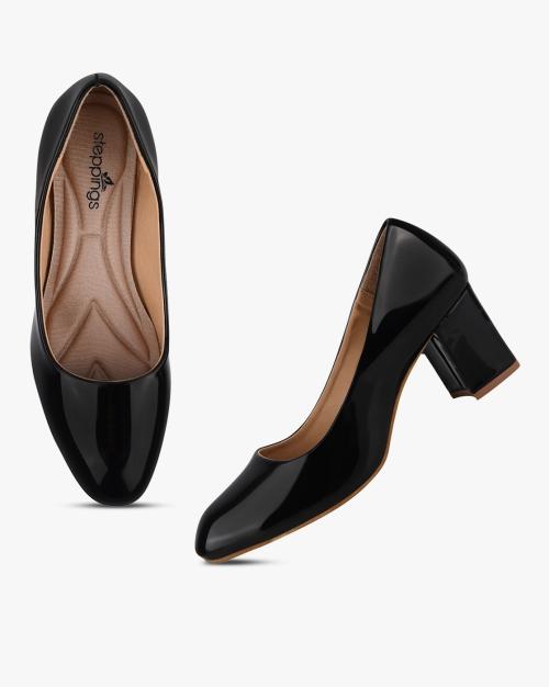 Round-Toe Block Heeled Pumps