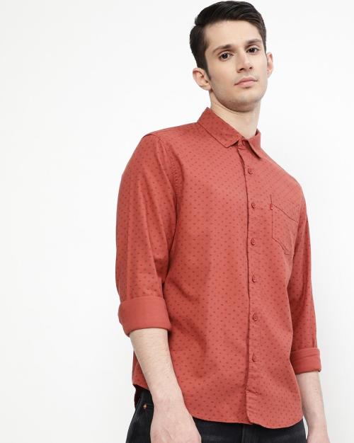 Micro Print Shirt with Patch Pocket