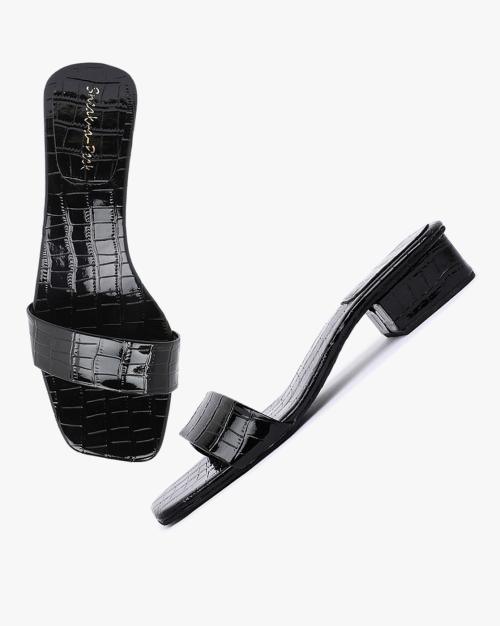 Croc-Embossed Block Heels