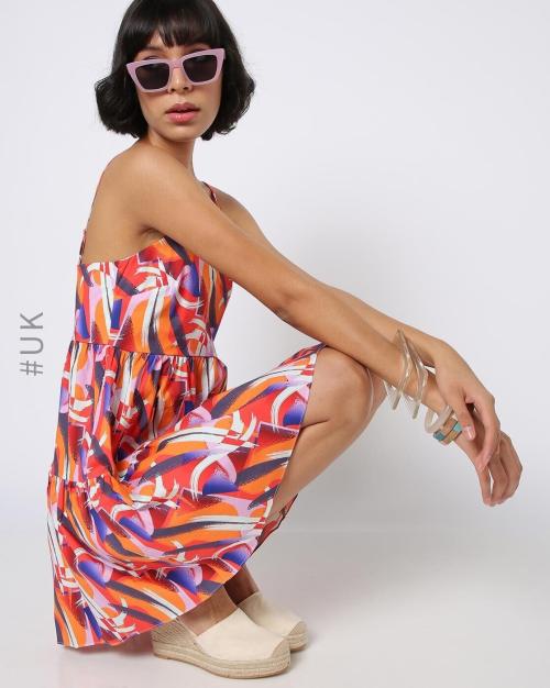 Printed Square-Neck Tiered Dress