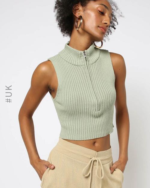 Zip-Front Ribbed Top