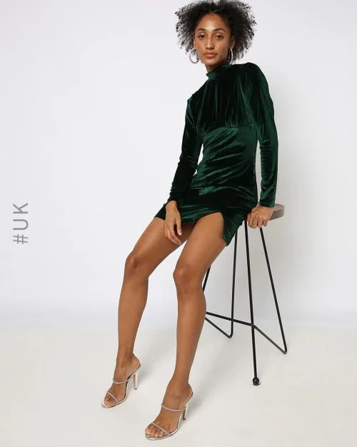 Velvet High-Neck Bodycon Dress