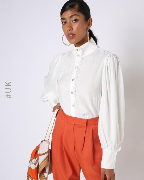 High-Neck Shirt with Bishop Sleeves