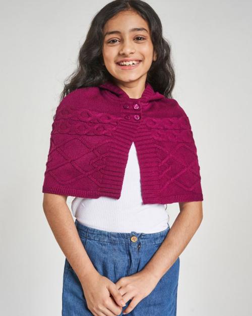 Hooded Poncho with Button Closure