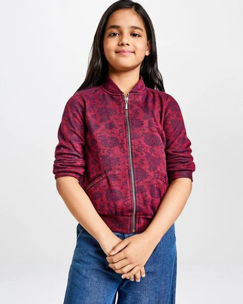 Floral Print Sweatshirt with Zip Closure