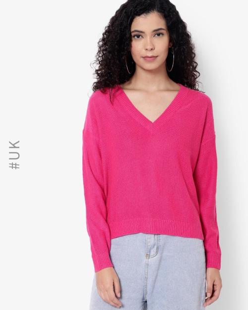V-neck Sweatshirt with Drop-Shoulder Sleeves
