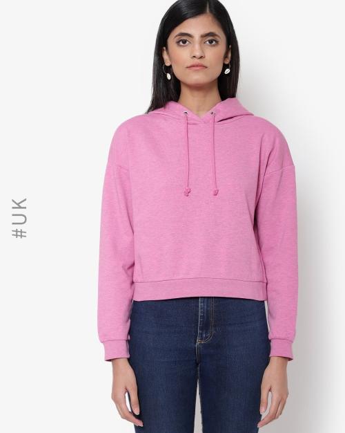 Heathered Hoodie with Ribbed Hemline