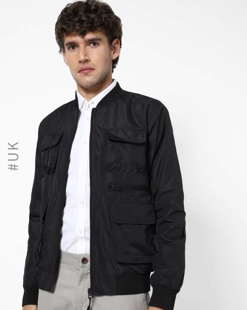 Zip-Front Bomber Jacket with Flap Pockets