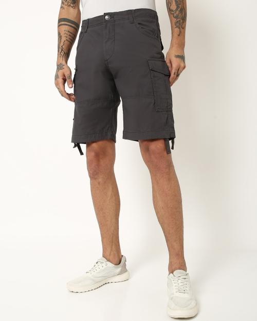 Mid-Rise Cargo Shorts with Flap Pockets