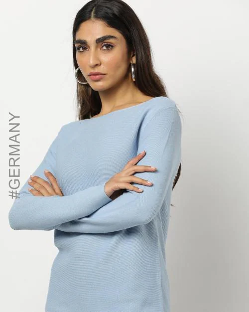 Ribbed Boat-Neck Sweatshirt