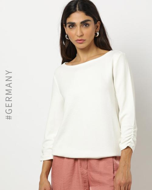 Buy BoatNeck Sweatshirt with Ruched Sleeves Online at Best Prices in