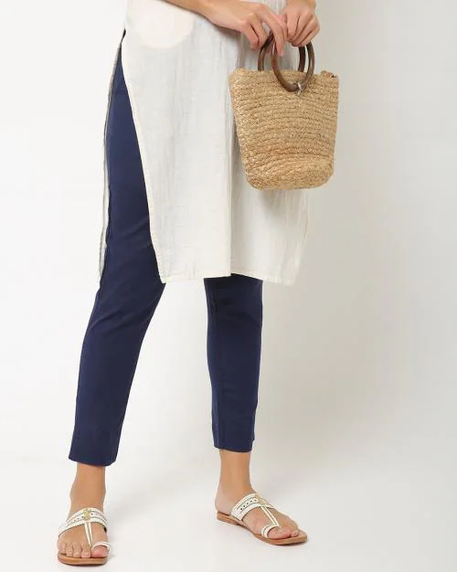 Mid-Rise Ankle-Length Flat-Front Pants