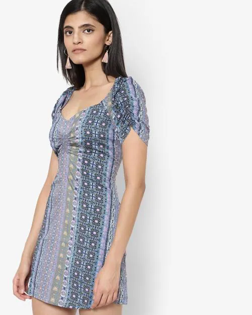 Aztec Print Ruched Sheath Dress