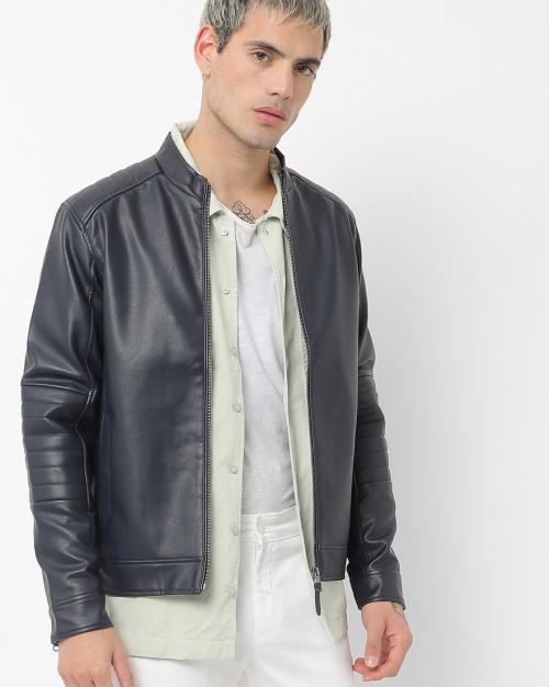 Band Collar Jacket with Insert Pocket