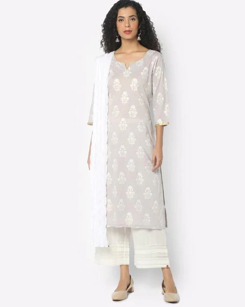 Printed Straight Kurta with Palazzo & Dupatta