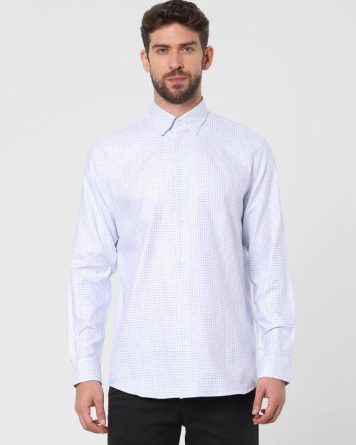 SELECTED HOMME Men Checked Regular Fit Blue Casual Shirts