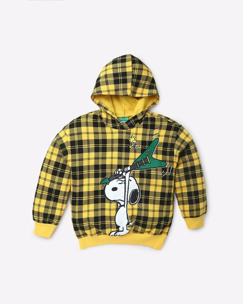 Snoopy Print Checked Hoodie