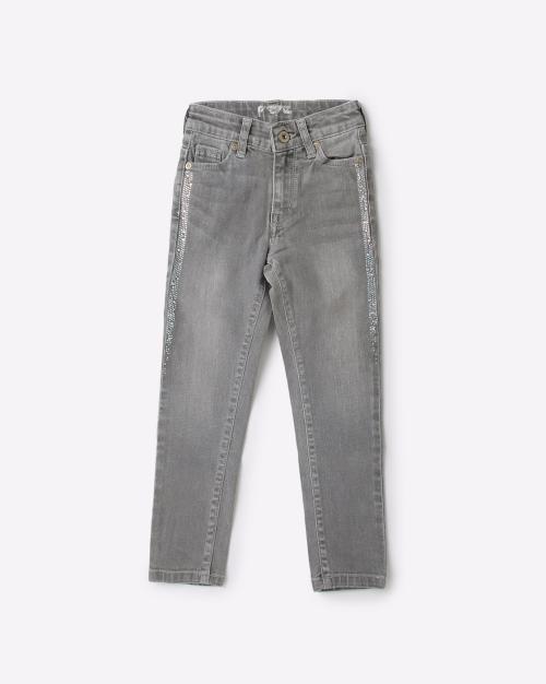 Mid-Wash Slim Jeans with Embellishments