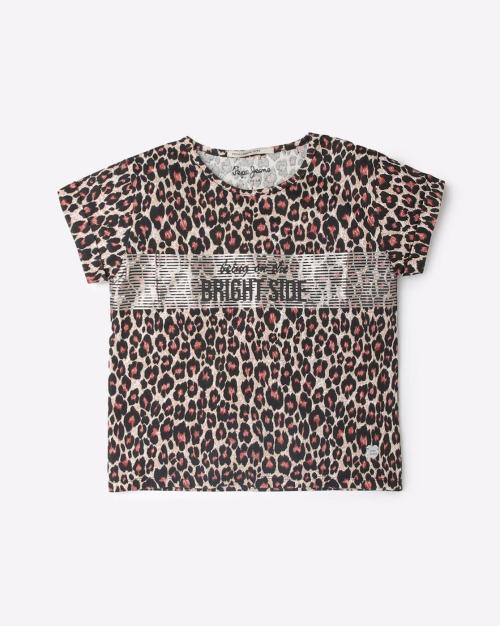 Leopard Print Round-Neck T-shirt