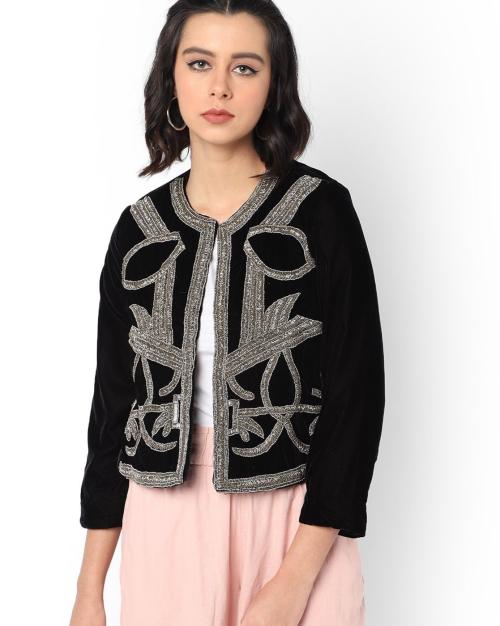 Embellished Open-Front Jacket