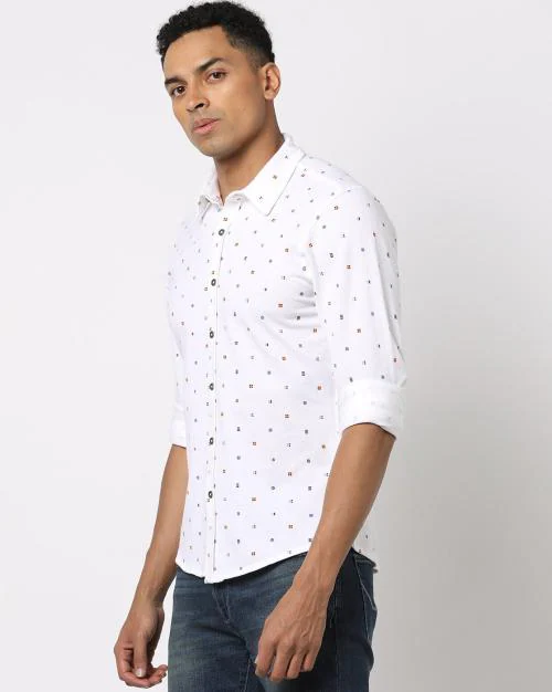 Micro Print Shirt with Patch Pocket