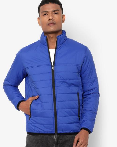 Panelled High-Neck Jacket with Zipper Pockets