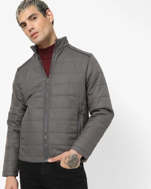 Zip-Front High-Neck Bomber Jacket