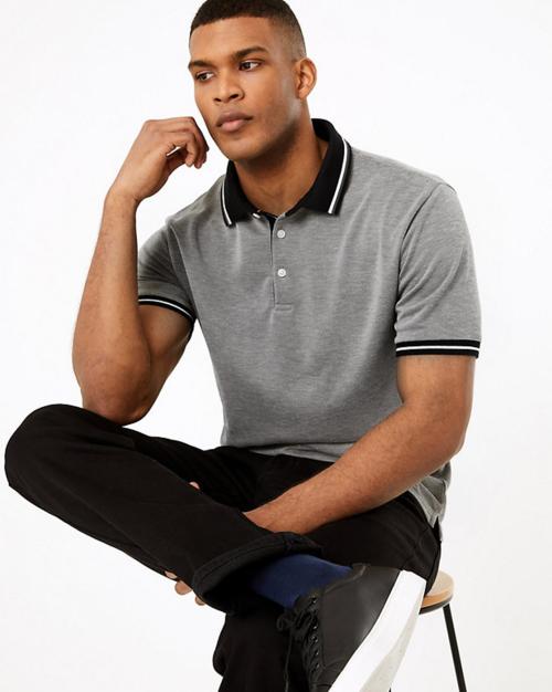 Polo T-shirt with Contrast Collar