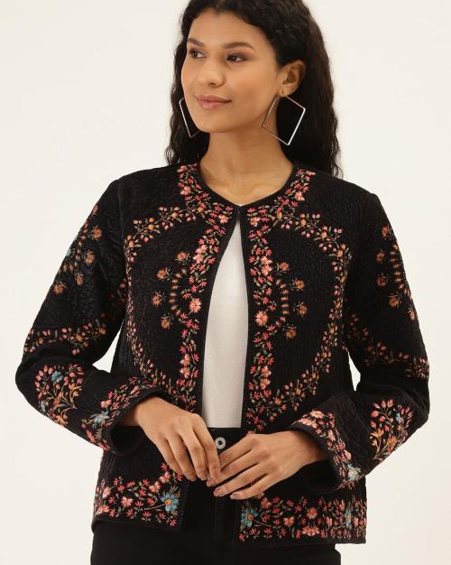 Embroidered Open-Front Jacket