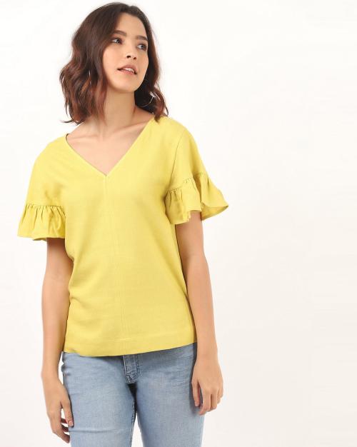 Bell Sleeves V-neck Top