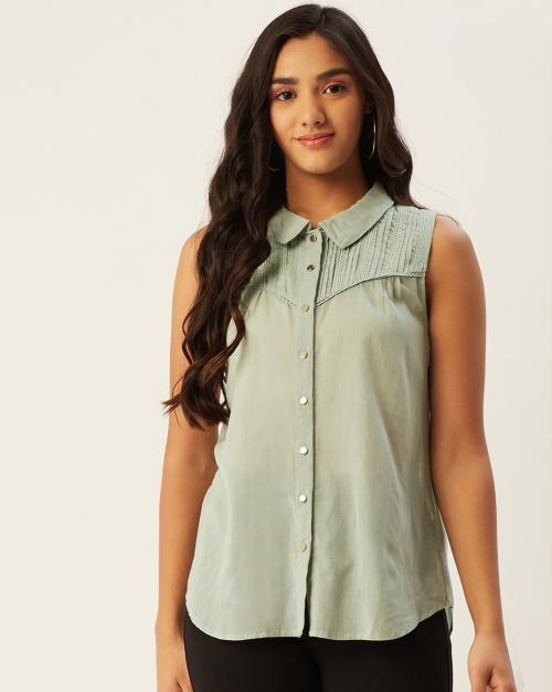 Relaxed Fit Collar Neck Sleeveless Top