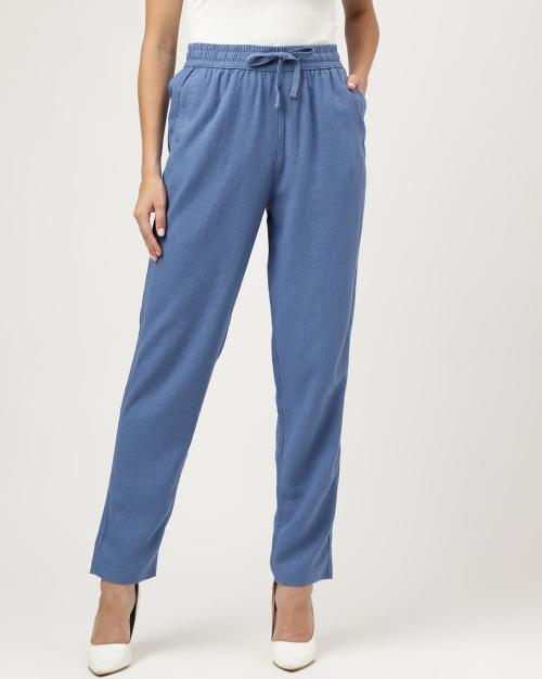 Linen Solid Ankle-Length Trousers