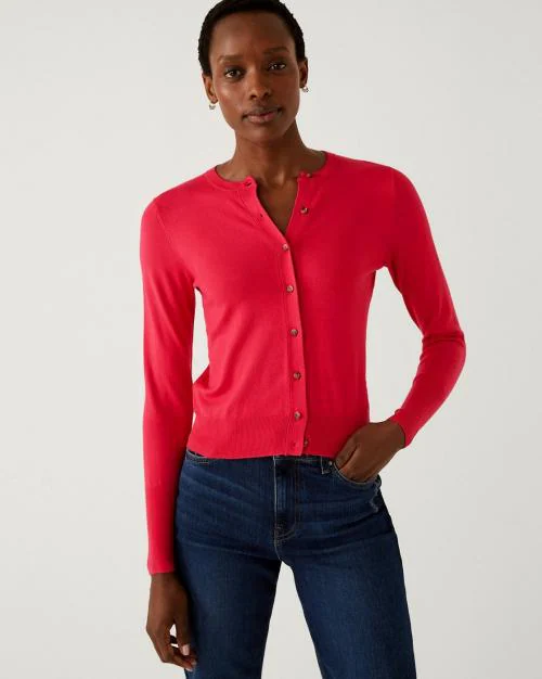 Women Ribbed Crew-Neck Cardigan