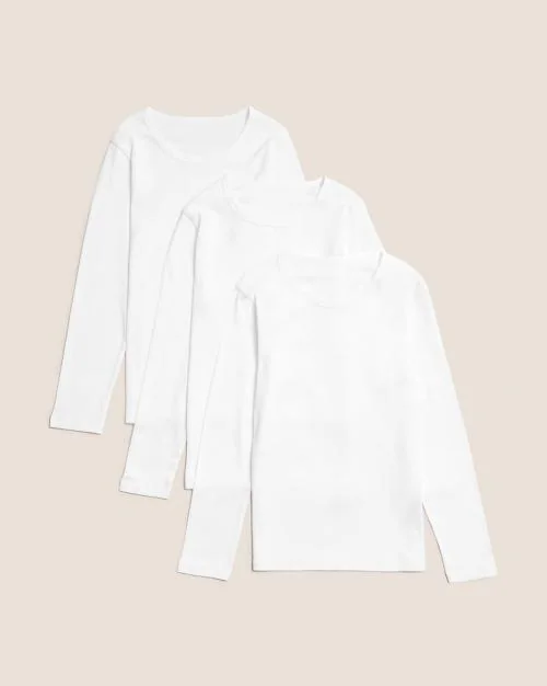 Pack of 3 Pure Cotton Long Sleeve Vests