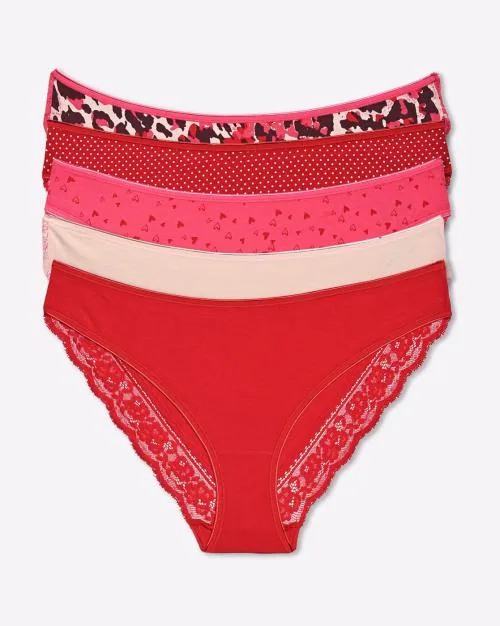 Buy Pack of 5 Cotton & Lace Assorted Brazilian Panties Online at Best