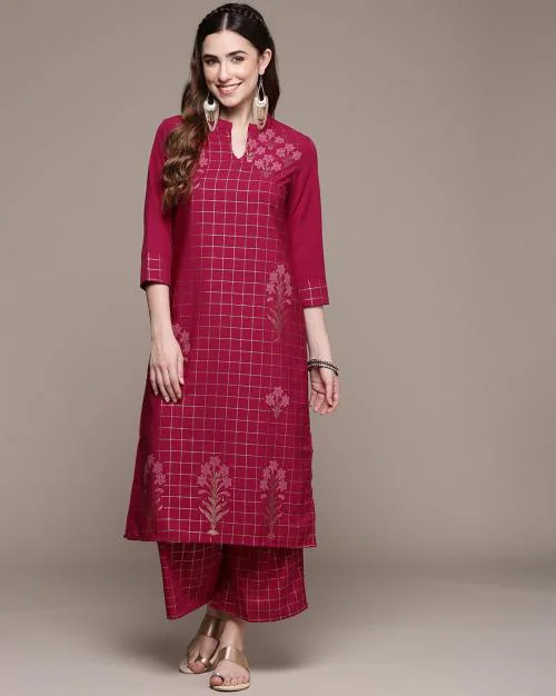 Buy Checked Straight Kurta & Palazzo Set Online at Best Prices in India