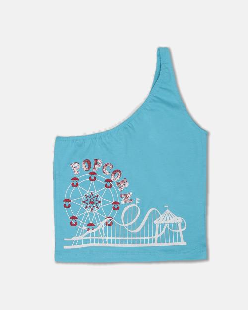 Graphic Print One-Shoulder Top