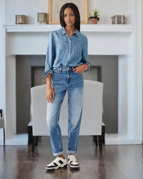 Heavy-Wash Distressed Boyfriend Fit Jeans