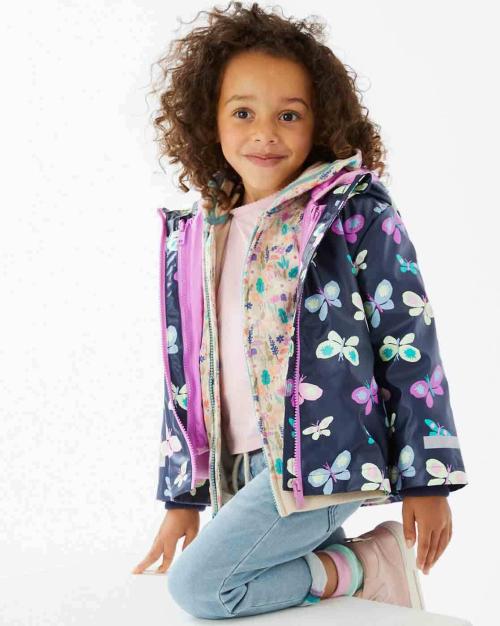Butterfly Print Zip-Front Hooded Jacket