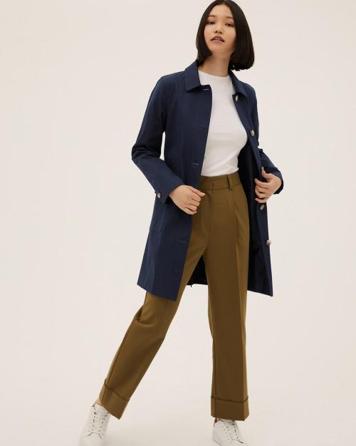 Cotton Blend Belted Trench Coat