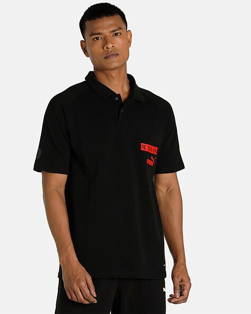 Puma Men Black Cotton A. C. Milan Football Polo Tshirt