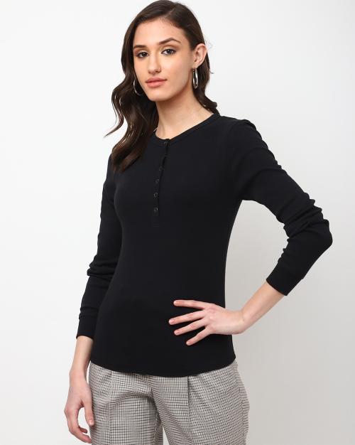Cotton Rich Ribbed Long Sleeve Top