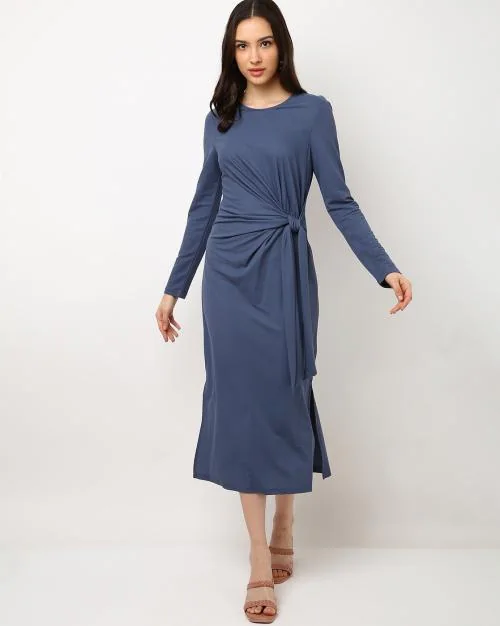 Jersey Round-Neck Midi Column Sheath Dress